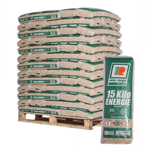 Premium Deutsche Holzpellets Van Roje – Palette 975 kg (65 Säcke)