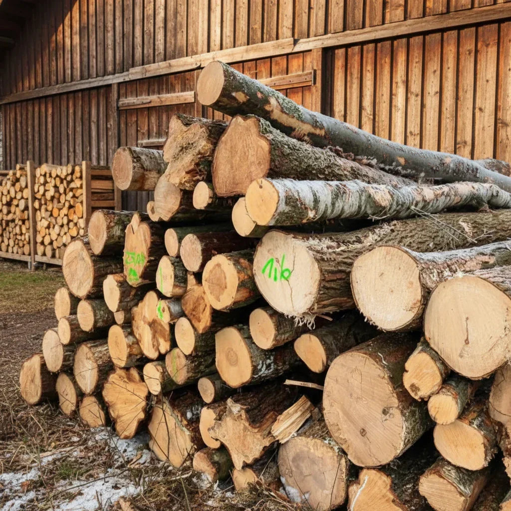 Kiefernstämme – volle Ladung im 50-Kubikmeter-Lkw – PEFC-Zertifikat