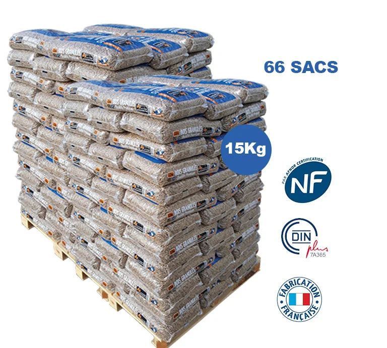 Französische Woodstock® Premium Holzpellets – Palette 990 kg (66 Säcke)