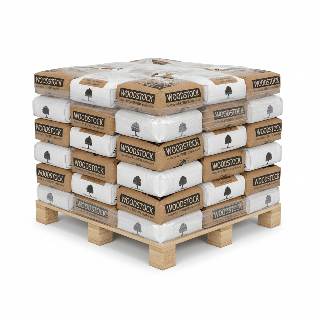 Französische Woodstock® Premium Holzpellets – Palette 990 kg (66 Säcke)